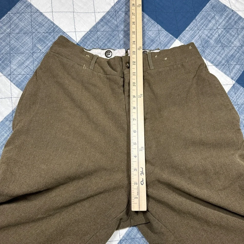 True Vintage 50s Military Wool Trousers Olive Drab Button Fly Suspender Buttons